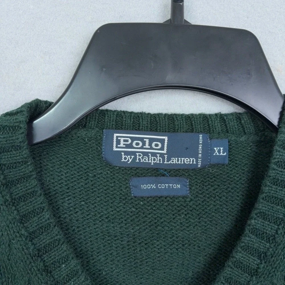 Vintage Polo Ralph Lauren Sweater Vest Mens XL Green Cotton VNeck Preppy Classic